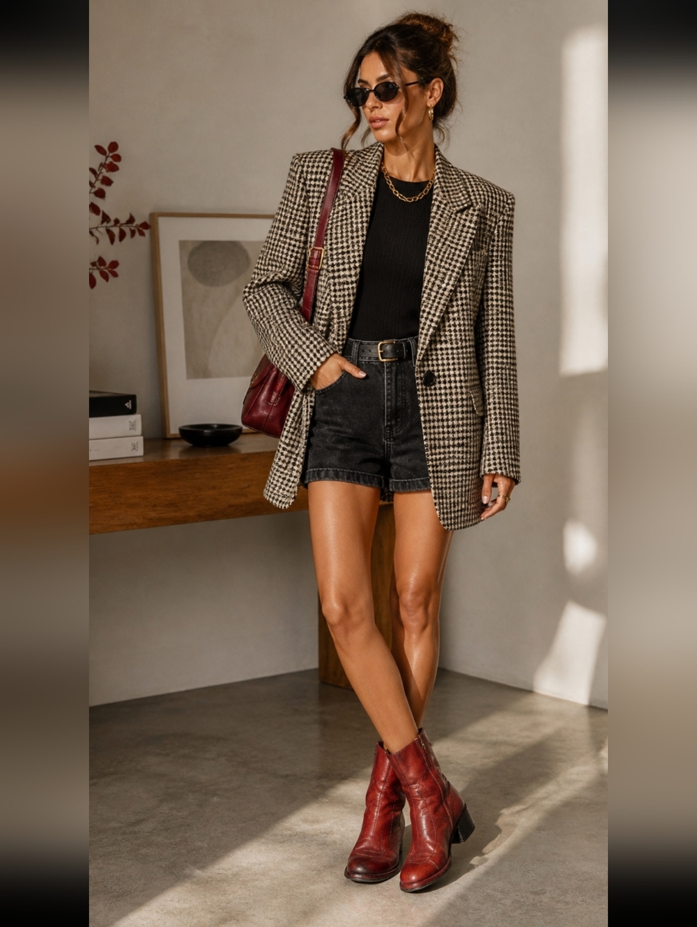 Vintage Womans‎ Burgundy Leather Ankle Boots